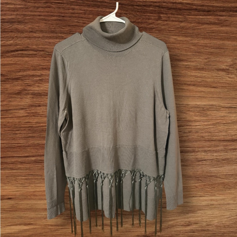DG2 by Diane Gilman Gray Turtleneck Sweater with Fringe